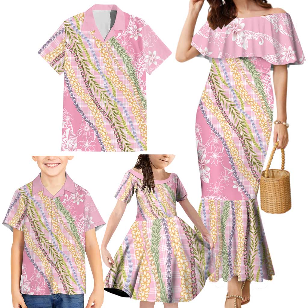 Pink Palaka Hawaii Leis Family Matching Mermaid Dress and Hawaiian Shirt Hawaiian-plaid Elegant Tropical Vibes LT14 - Polynesian Pride