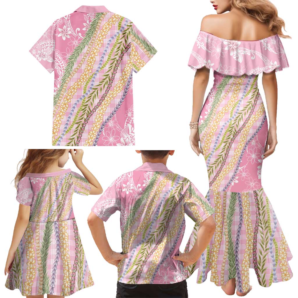 Pink Palaka Hawaii Leis Family Matching Mermaid Dress and Hawaiian Shirt Hawaiian-plaid Elegant Tropical Vibes LT14 - Polynesian Pride