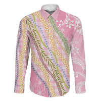 Pink Palaka Hawaii Leis Family Matching Off The Shoulder Long Sleeve Dress and Hawaiian Shirt Hawaiian-plaid Elegant Tropical Vibes LT14 Dad's Shirt - Long Sleeve Pink - Polynesian Pride