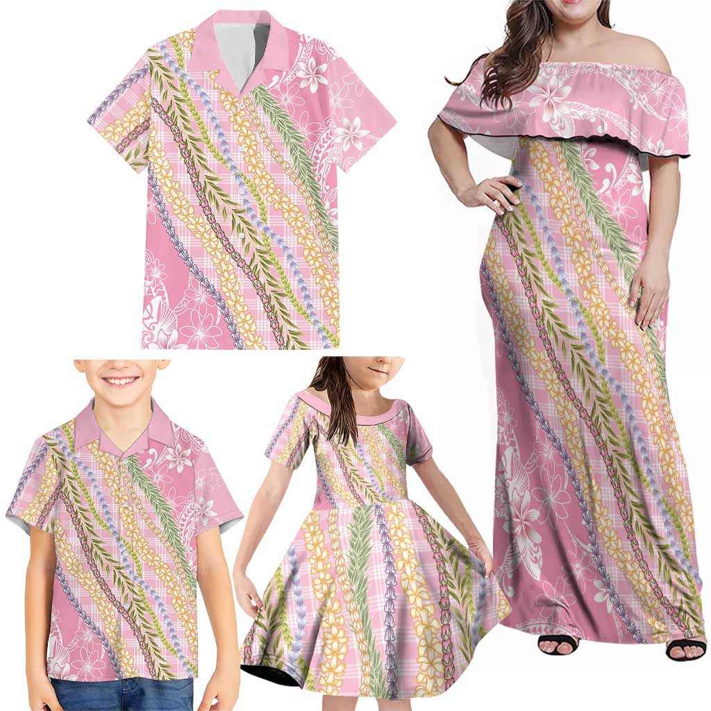 Pink Palaka Hawaii Leis Family Matching Off Shoulder Maxi Dress and Hawaiian Shirt Hawaiian-plaid Elegant Tropical Vibes LT14 - Polynesian Pride