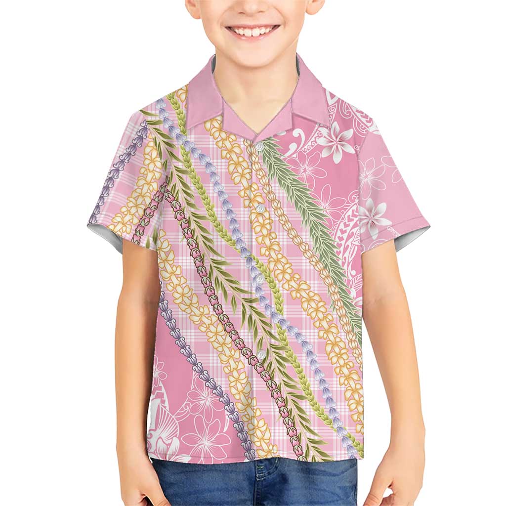Pink Palaka Hawaii Leis Family Matching Off Shoulder Maxi Dress and Hawaiian Shirt Hawaiian-plaid Elegant Tropical Vibes LT14 Son's Shirt Pink - Polynesian Pride