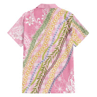 Pink Palaka Hawaii Leis Family Matching Off Shoulder Short Dress and Hawaiian Shirt Hawaiian-plaid Elegant Tropical Vibes LT14 - Polynesian Pride