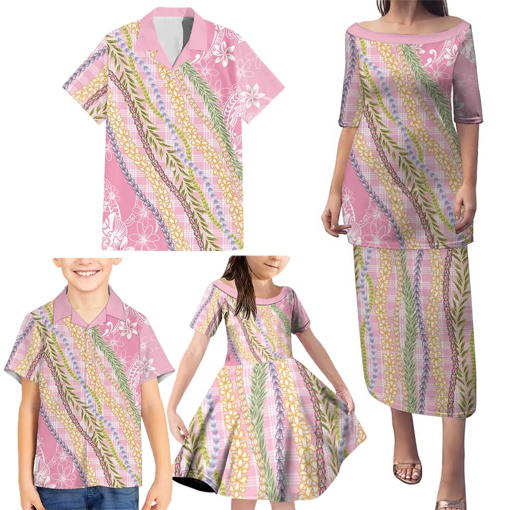 Pink Palaka Hawaii Leis Family Matching Puletasi and Hawaiian Shirt Hawaiian-plaid Elegant Tropical Vibes LT14 - Polynesian Pride