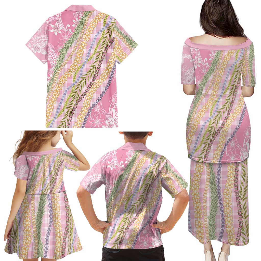 Pink Palaka Hawaii Leis Family Matching Puletasi and Hawaiian Shirt Hawaiian-plaid Elegant Tropical Vibes LT14 - Polynesian Pride