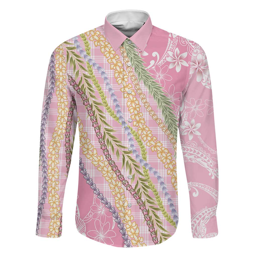 Pink Palaka Hawaii Leis Family Matching Puletasi and Hawaiian Shirt Hawaiian-plaid Elegant Tropical Vibes LT14 Dad's Shirt - Long Sleeve Pink - Polynesian Pride