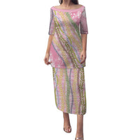 Pink Palaka Hawaii Leis Family Matching Puletasi and Hawaiian Shirt Hawaiian-plaid Elegant Tropical Vibes LT14 Mom's Dress Pink - Polynesian Pride