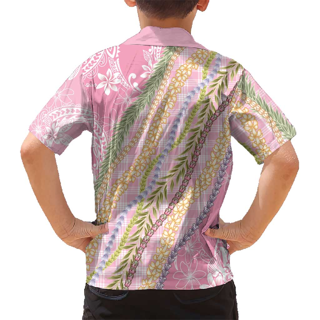 Pink Palaka Hawaii Leis Family Matching Short Sleeve Bodycon Dress and Hawaiian Shirt Hawaiian-plaid Elegant Tropical Vibes LT14 - Polynesian Pride