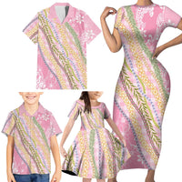 Pink Palaka Hawaii Leis Family Matching Short Sleeve Bodycon Dress and Hawaiian Shirt Hawaiian-plaid Elegant Tropical Vibes LT14 - Polynesian Pride