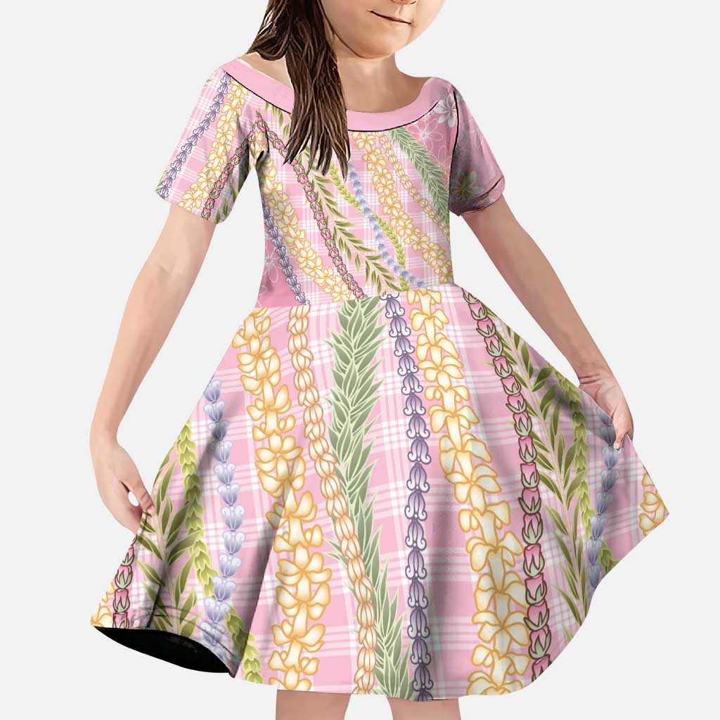 Pink Palaka Hawaii Leis Family Matching Summer Maxi Dress and Hawaiian Shirt Hawaiian-plaid Elegant Tropical Vibes LT14 Daughter's Dress Pink - Polynesian Pride