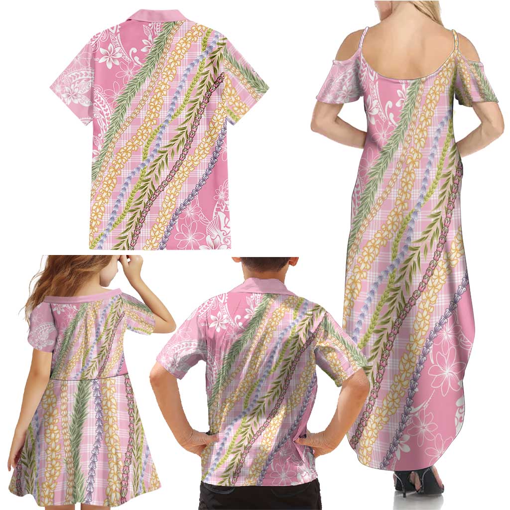Pink Palaka Hawaii Leis Family Matching Summer Maxi Dress and Hawaiian Shirt Hawaiian-plaid Elegant Tropical Vibes LT14 - Polynesian Pride