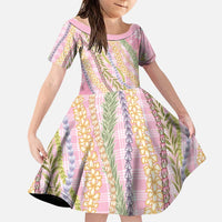 Pink Palaka Hawaii Leis Family Matching Tank Maxi Dress and Hawaiian Shirt Hawaiian-plaid Elegant Tropical Vibes LT14 Daughter's Dress Pink - Polynesian Pride