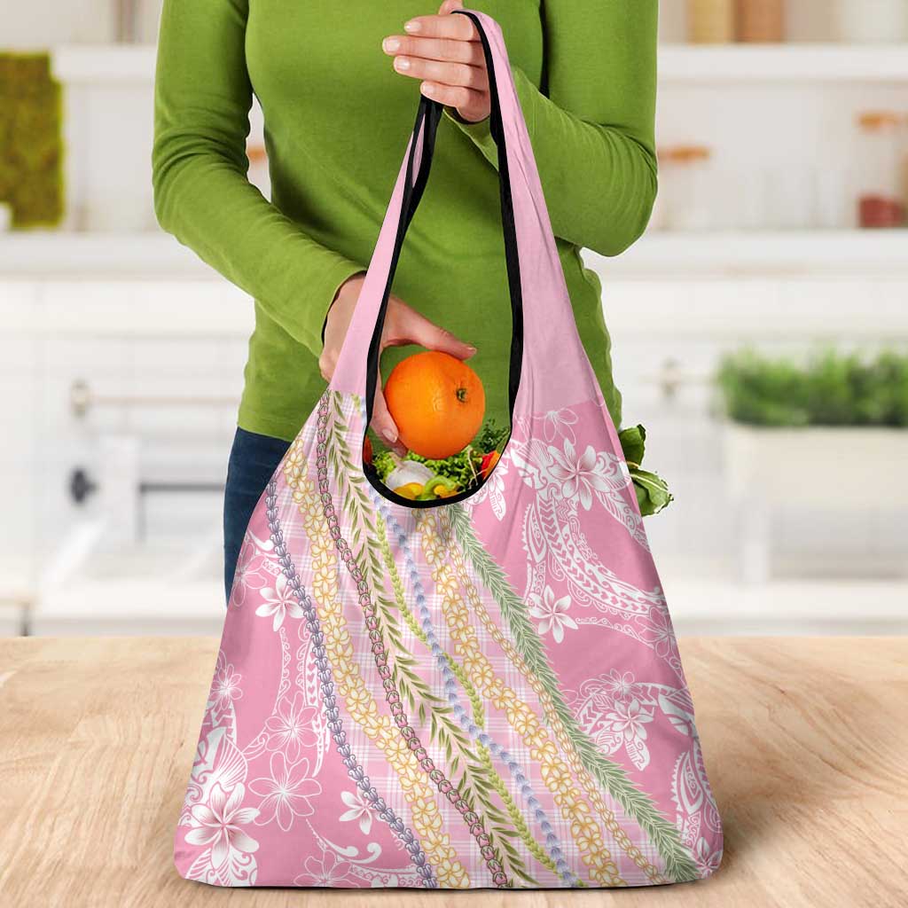 Pink Palaka Hawaii Leis Grocery Bag Hawaiian-plaid Elegant Tropical Vibes - Polynesian Pride
