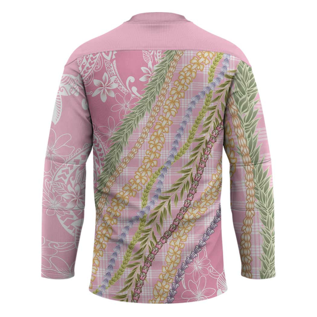 Pink Palaka Hawaii Leis Hockey Jersey Hawaiian-plaid Elegant Tropical Vibes - Polynesian Pride