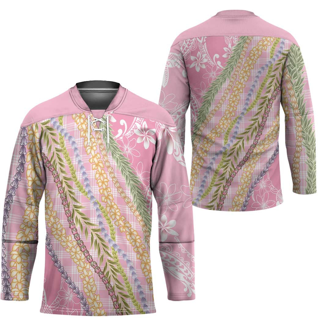 Pink Palaka Hawaii Leis Hockey Jersey Hawaiian-plaid Elegant Tropical Vibes - Polynesian Pride