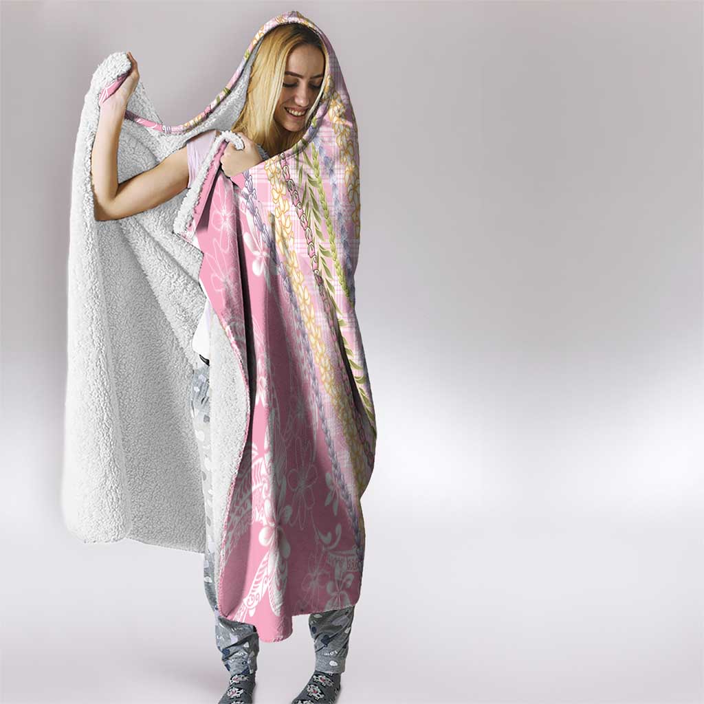 Pink Palaka Hawaii Leis Hooded Blanket Hawaiian-plaid Elegant Tropical Vibes - Polynesian Pride