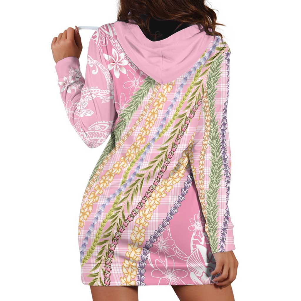 Pink Palaka Hawaii Leis Hoodie Dress Hawaiian-plaid Elegant Tropical Vibes - Polynesian Pride