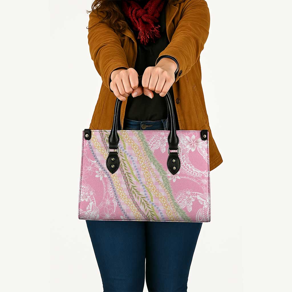 Pink Palaka Hawaii Leis Leather Bag Hawaiian-plaid Elegant Tropical Vibes - Polynesian Pride