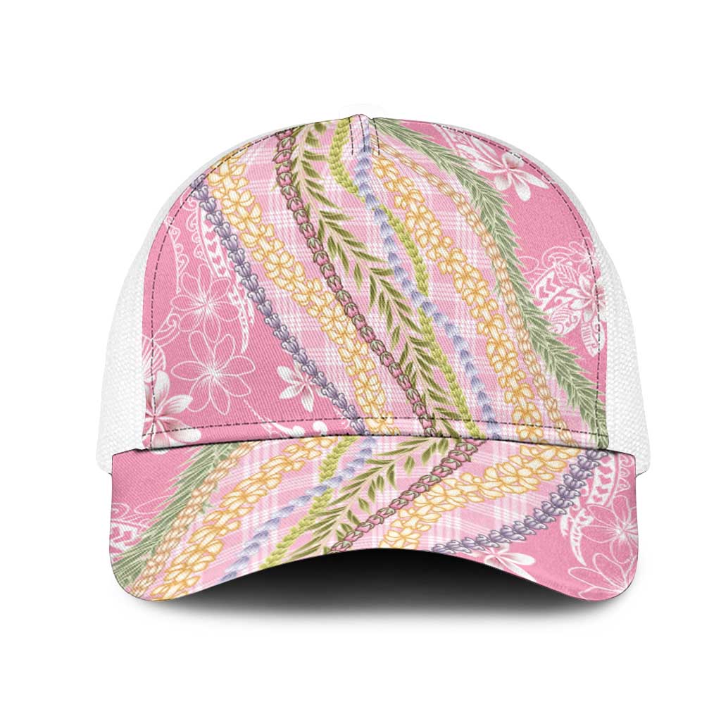 Pink Palaka Hawaii Leis Mesh Trucker Cap Hawaiian-plaid Elegant Tropical Vibes - Polynesian Pride