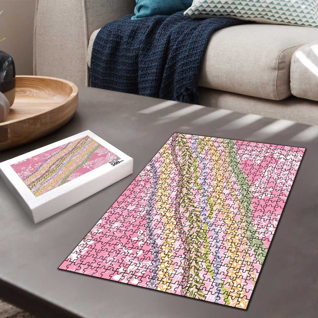 Pink Palaka Hawaii Leis Puzzle Hawaiian-plaid Elegant Tropical Vibes - Polynesian Pride