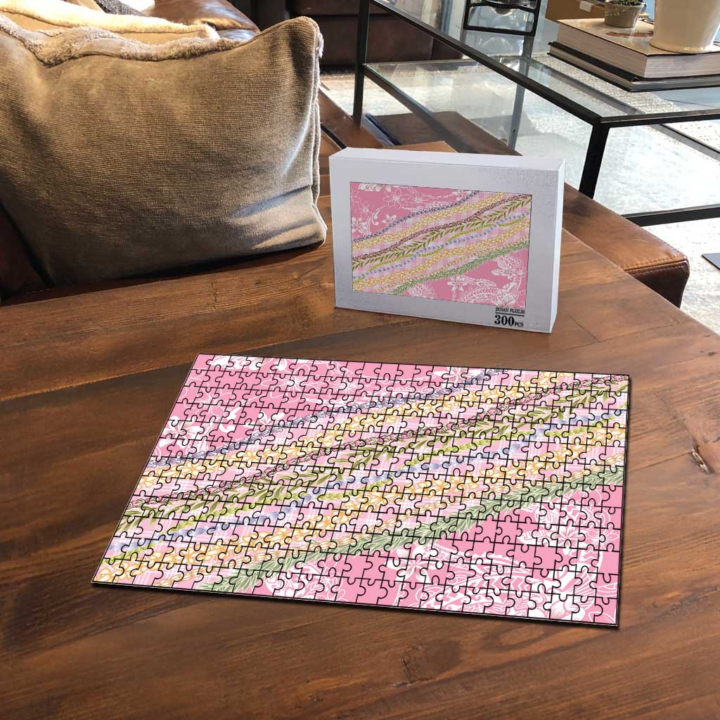 Pink Palaka Hawaii Leis Puzzle Hawaiian-plaid Elegant Tropical Vibes - Polynesian Pride