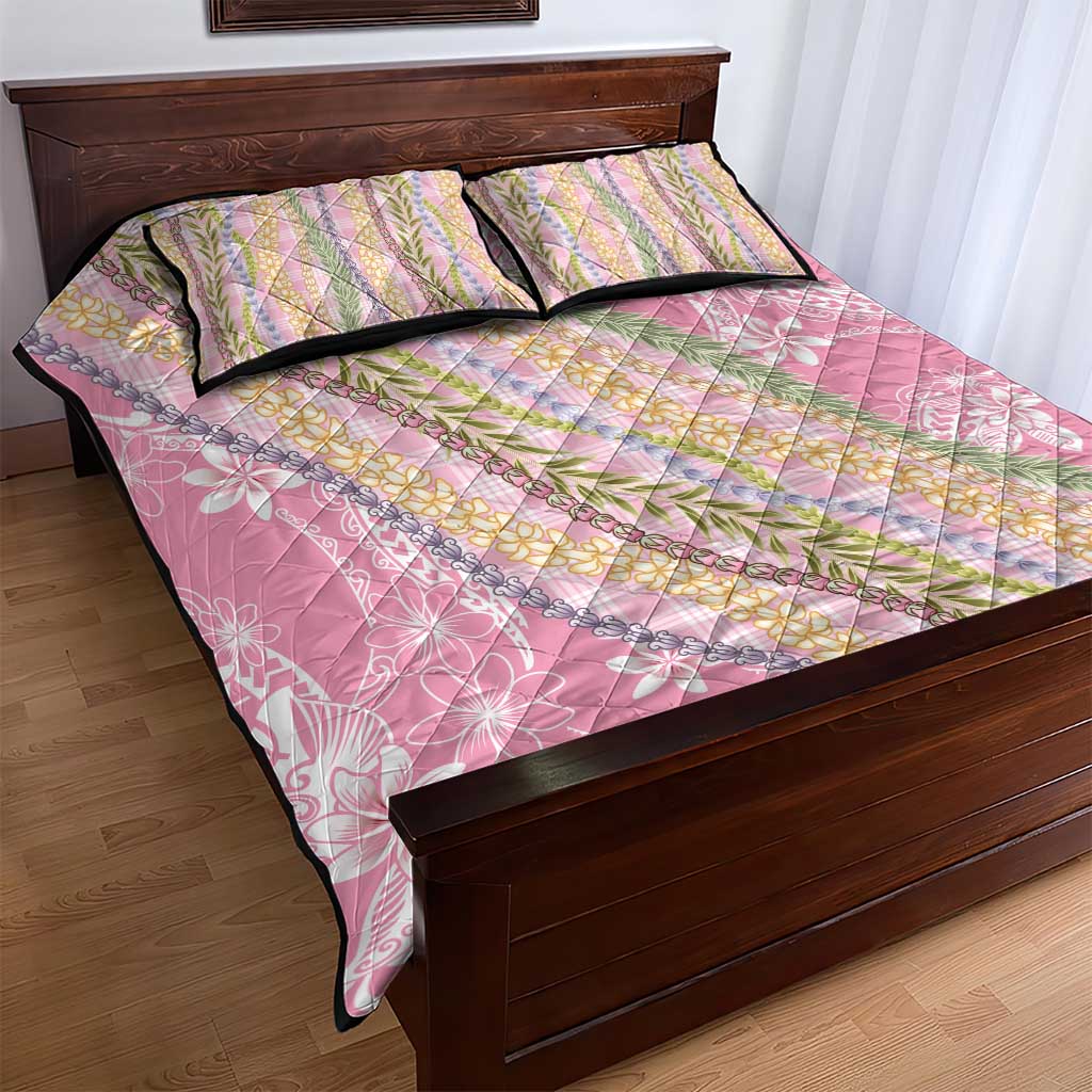Pink Palaka Hawaii Leis Quilt Bed Set Hawaiian-plaid Elegant Tropical Vibes LT14 - Polynesian Pride