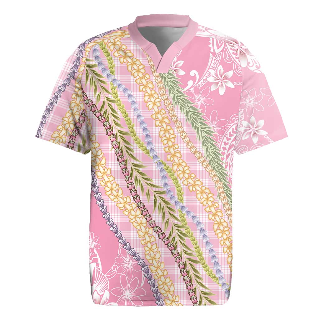 Pink Palaka Hawaii Leis Rugby Jersey Hawaiian-plaid Elegant Tropical Vibes - Polynesian Pride