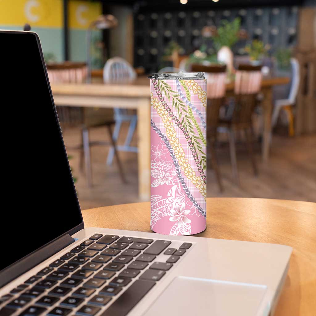 Pink Palaka Hawaii Leis Skinny Tumbler Hawaiian-plaid Elegant Tropical Vibes - Polynesian Pride