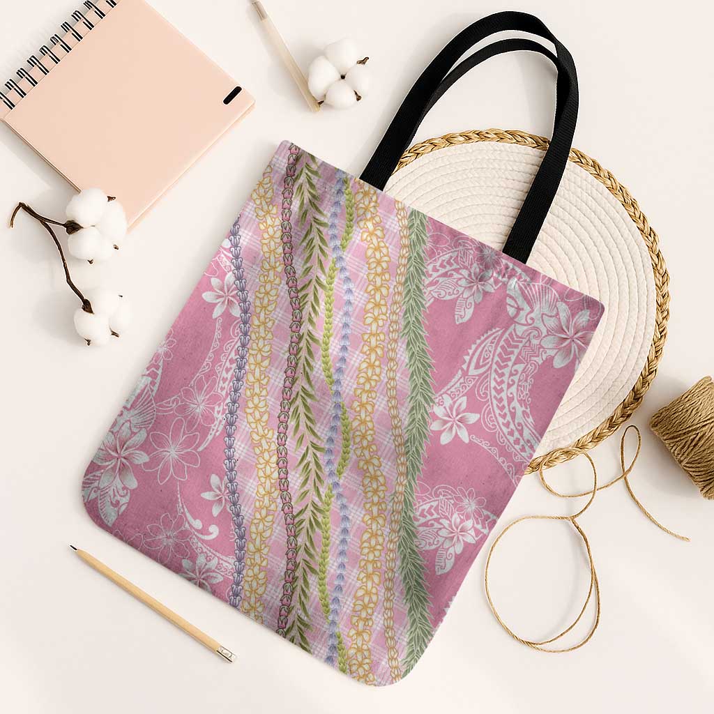 Pink Palaka Hawaii Leis Tote Bag Hawaiian-plaid Elegant Tropical Vibes - Polynesian Pride