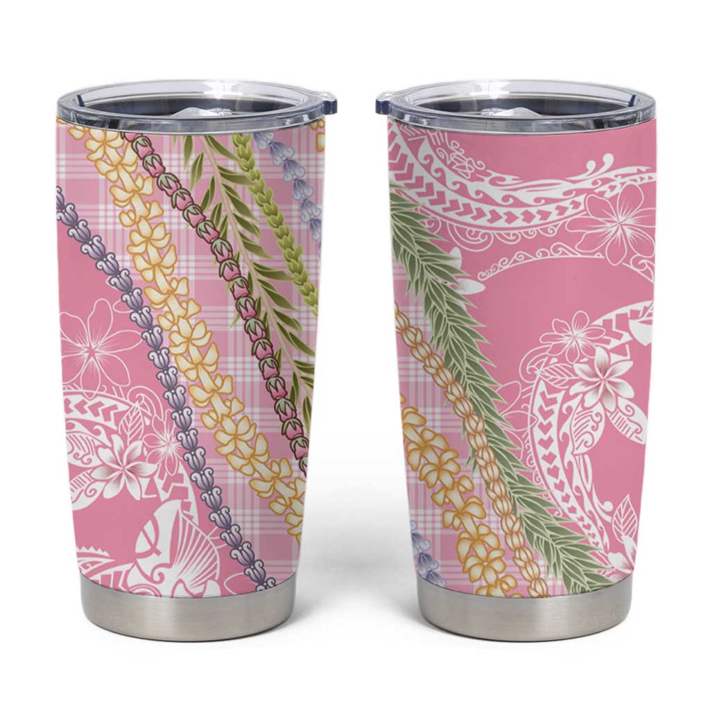 Pink Palaka Hawaii Leis Tumbler Cup Hawaiian-plaid Elegant Tropical Vibes LT14 Pink - Polynesian Pride