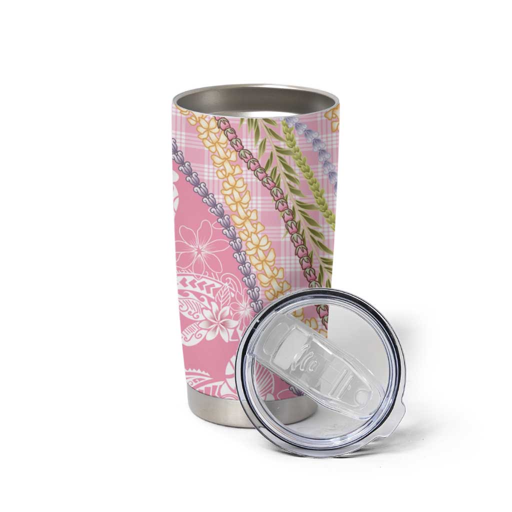 Pink Palaka Hawaii Leis Tumbler Cup Hawaiian-plaid Elegant Tropical Vibes LT14 - Polynesian Pride