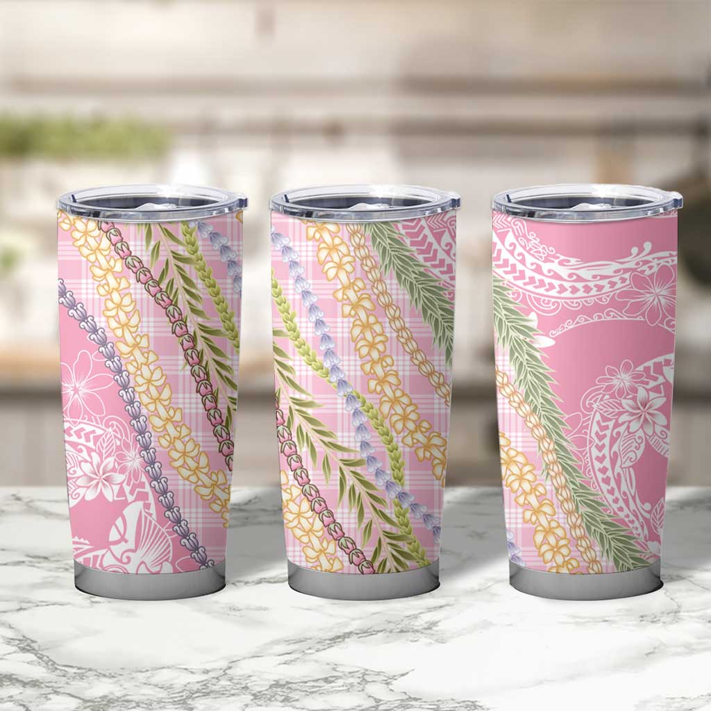 Pink Palaka Hawaii Leis Tumbler Cup Hawaiian-plaid Elegant Tropical Vibes LT14 - Polynesian Pride