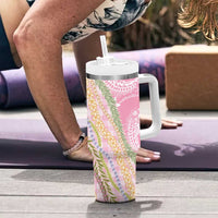 Pink Palaka Hawaii Leis Tumbler With Handle Hawaiian-plaid Elegant Tropical Vibes - Polynesian Pride
