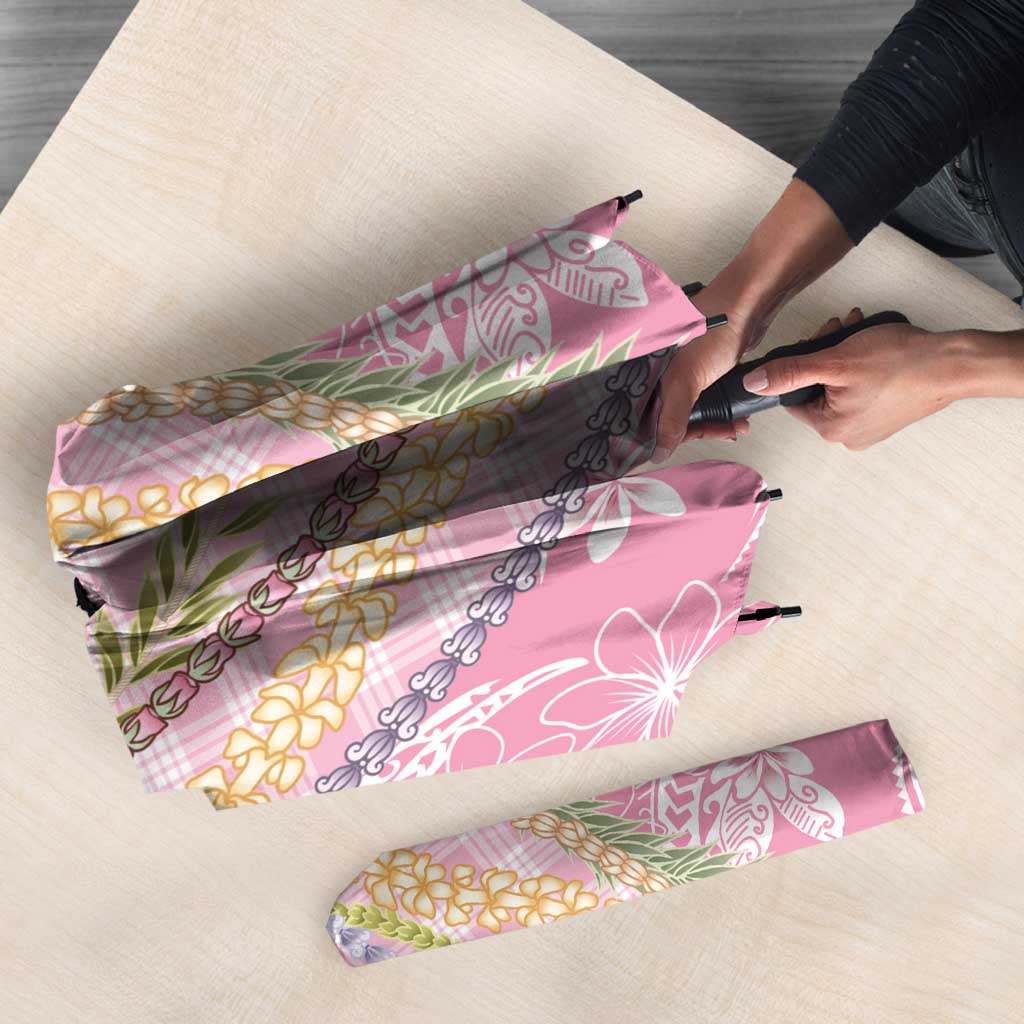 Pink Palaka Hawaii Leis Umbrella Hawaiian-plaid Elegant Tropical Vibes - Polynesian Pride