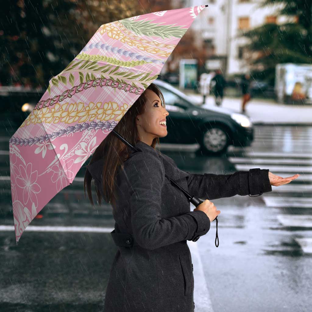 Pink Palaka Hawaii Leis Umbrella Hawaiian-plaid Elegant Tropical Vibes - Polynesian Pride