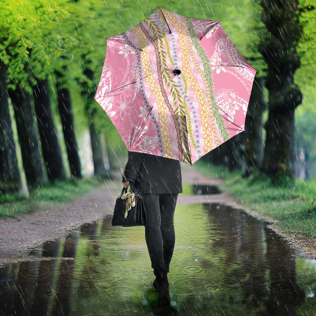 Pink Palaka Hawaii Leis Umbrella Hawaiian-plaid Elegant Tropical Vibes - Polynesian Pride