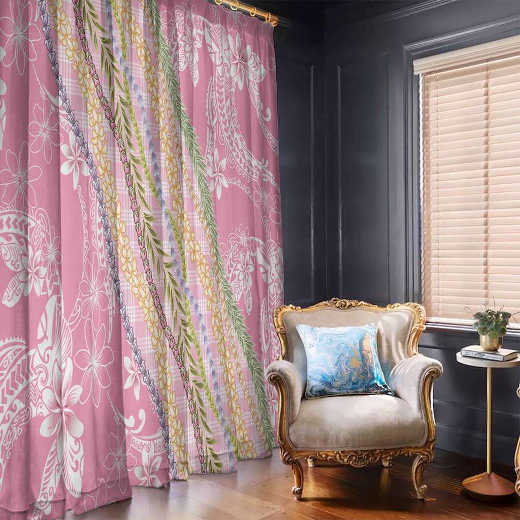 Pink Palaka Hawaii Leis Window Curtain Hawaiian-plaid Elegant Tropical Vibes - Polynesian Pride