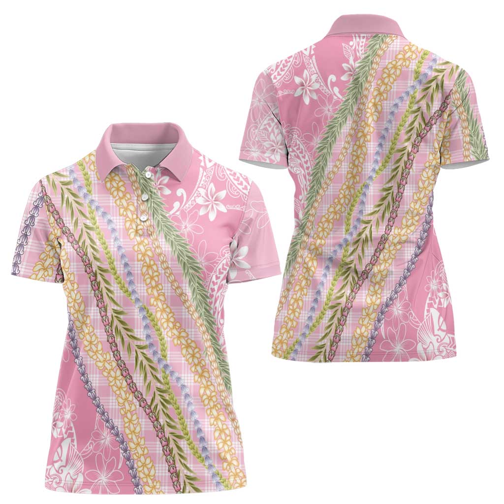 Pink Palaka Hawaii Leis Women Polo Shirt Hawaiian-plaid Elegant Tropical Vibes - Polynesian Pride