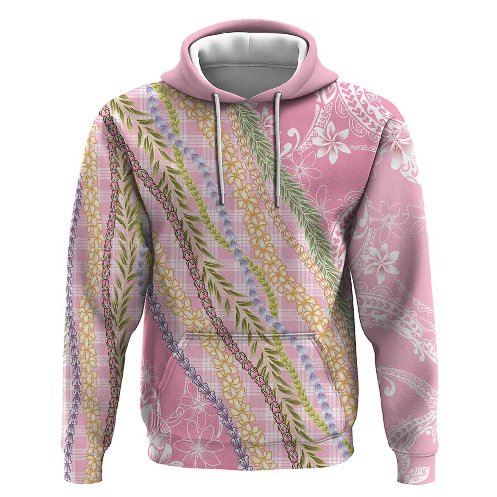 Pink Palaka Hawaii Leis Zip Hoodie Hawaiian-plaid Elegant Tropical Vibes - Polynesian Pride