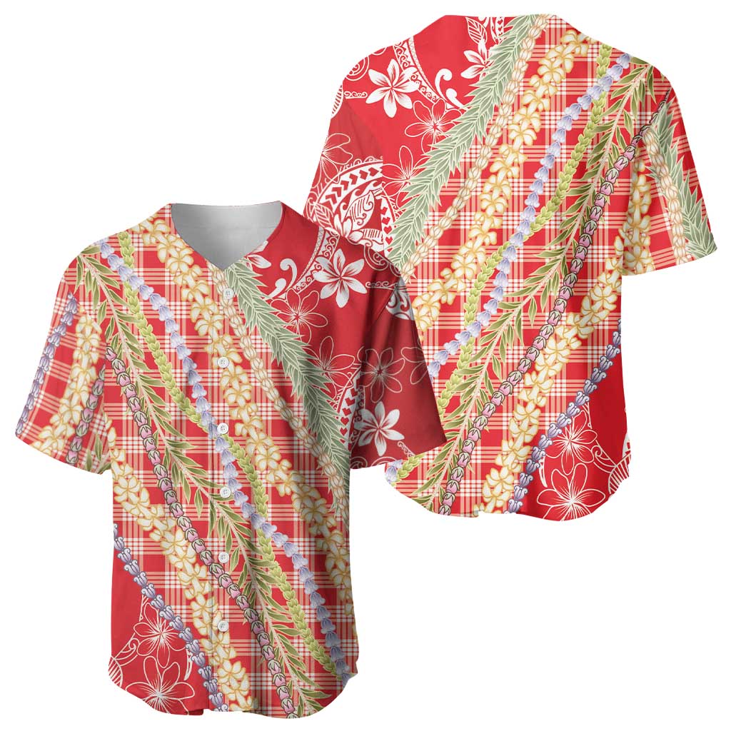Red Palaka Hawaii Leis Baseball Jersey Hawaiian-plaid Elegant Tropical Vibes - Polynesian Pride