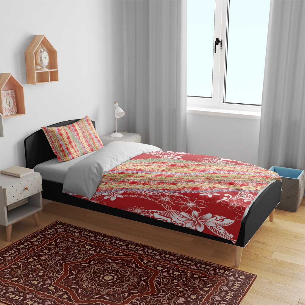 Red Palaka Hawaii Leis Bedding Set Hawaiian-plaid Elegant Tropical Vibes - Polynesian Pride