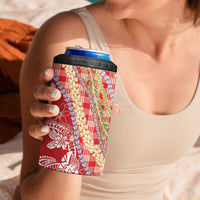 Red Palaka Hawaii Leis 4 in 1 Can Cooler Tumbler Hawaiian-plaid Elegant Tropical Vibes - Polynesian Pride