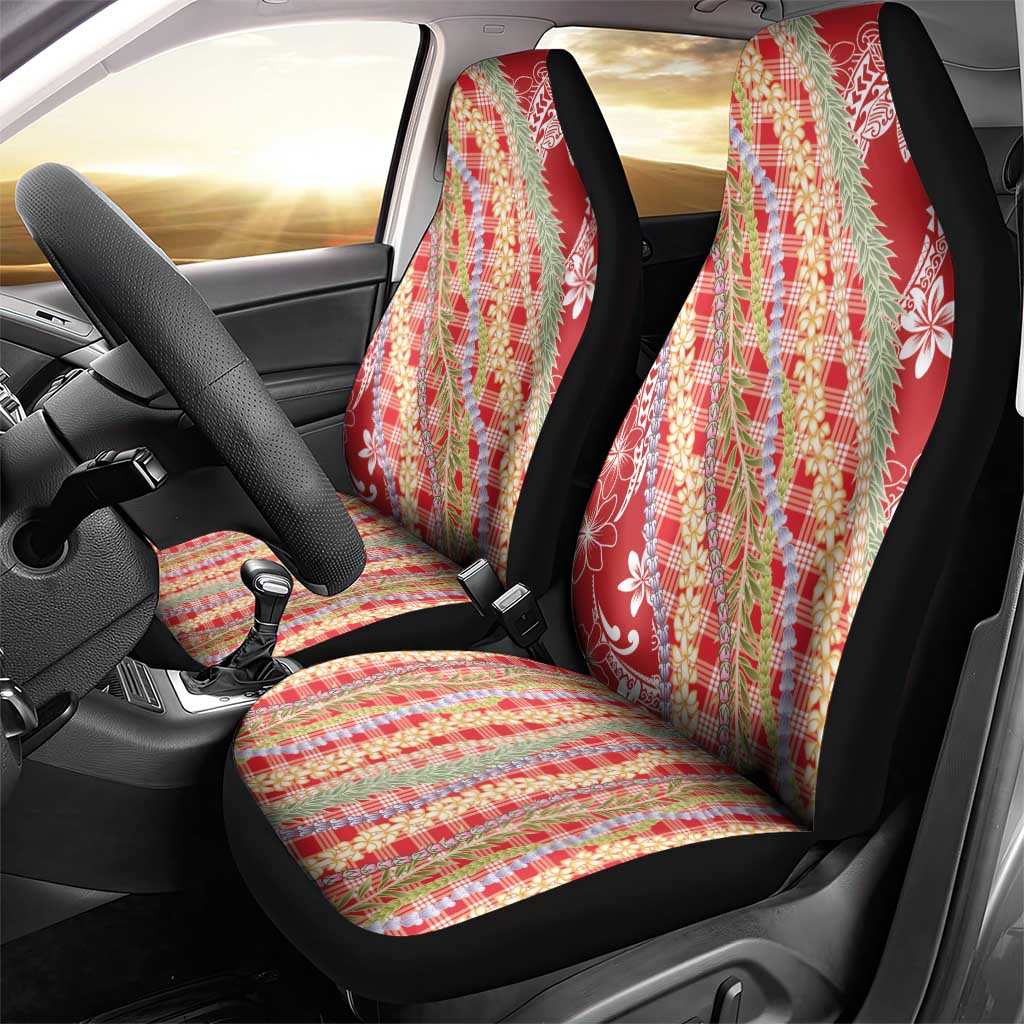Red Palaka Hawaii Leis Car Seat Cover Hawaiian-plaid Elegant Tropical Vibes - Polynesian Pride