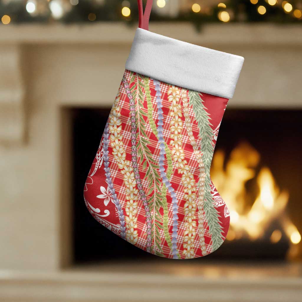Red Palaka Hawaii Leis Christmas Stocking Hawaiian-plaid Elegant Tropical Vibes - Polynesian Pride