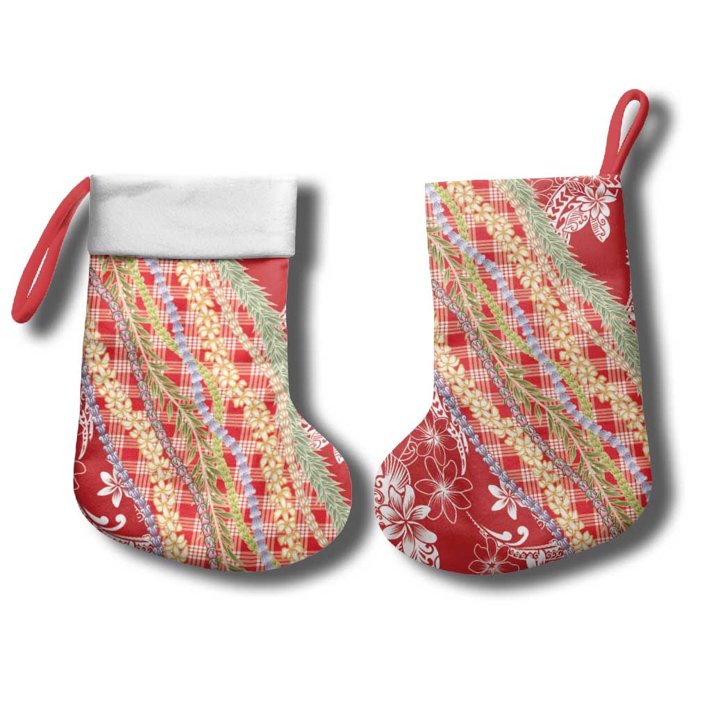 Red Palaka Hawaii Leis Christmas Stocking Hawaiian-plaid Elegant Tropical Vibes - Polynesian Pride