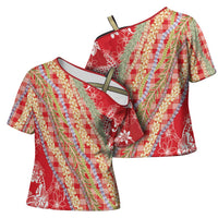 Red Palaka Hawaii Leis Cross Shoulder Shirt Hawaiian-plaid Elegant Tropical Vibes - Polynesian Pride