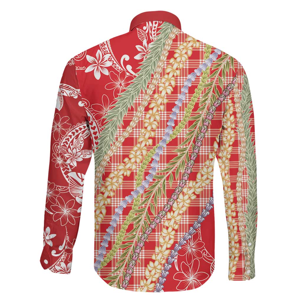 Red Palaka Hawaii Leis Family Matching Long Sleeve Bodycon Dress and Hawaiian Shirt Hawaiian-plaid Elegant Tropical Vibes LT14 - Polynesian Pride