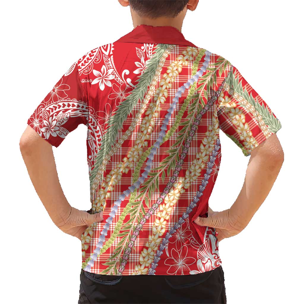 Red Palaka Hawaii Leis Family Matching Mermaid Dress and Hawaiian Shirt Hawaiian-plaid Elegant Tropical Vibes LT14 - Polynesian Pride