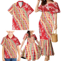 Red Palaka Hawaii Leis Family Matching Mermaid Dress and Hawaiian Shirt Hawaiian-plaid Elegant Tropical Vibes LT14 - Polynesian Pride