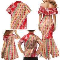 Red Palaka Hawaii Leis Family Matching Mermaid Dress and Hawaiian Shirt Hawaiian-plaid Elegant Tropical Vibes LT14 - Polynesian Pride