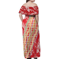 Red Palaka Hawaii Leis Family Matching Off Shoulder Maxi Dress and Hawaiian Shirt Hawaiian-plaid Elegant Tropical Vibes LT14 - Polynesian Pride